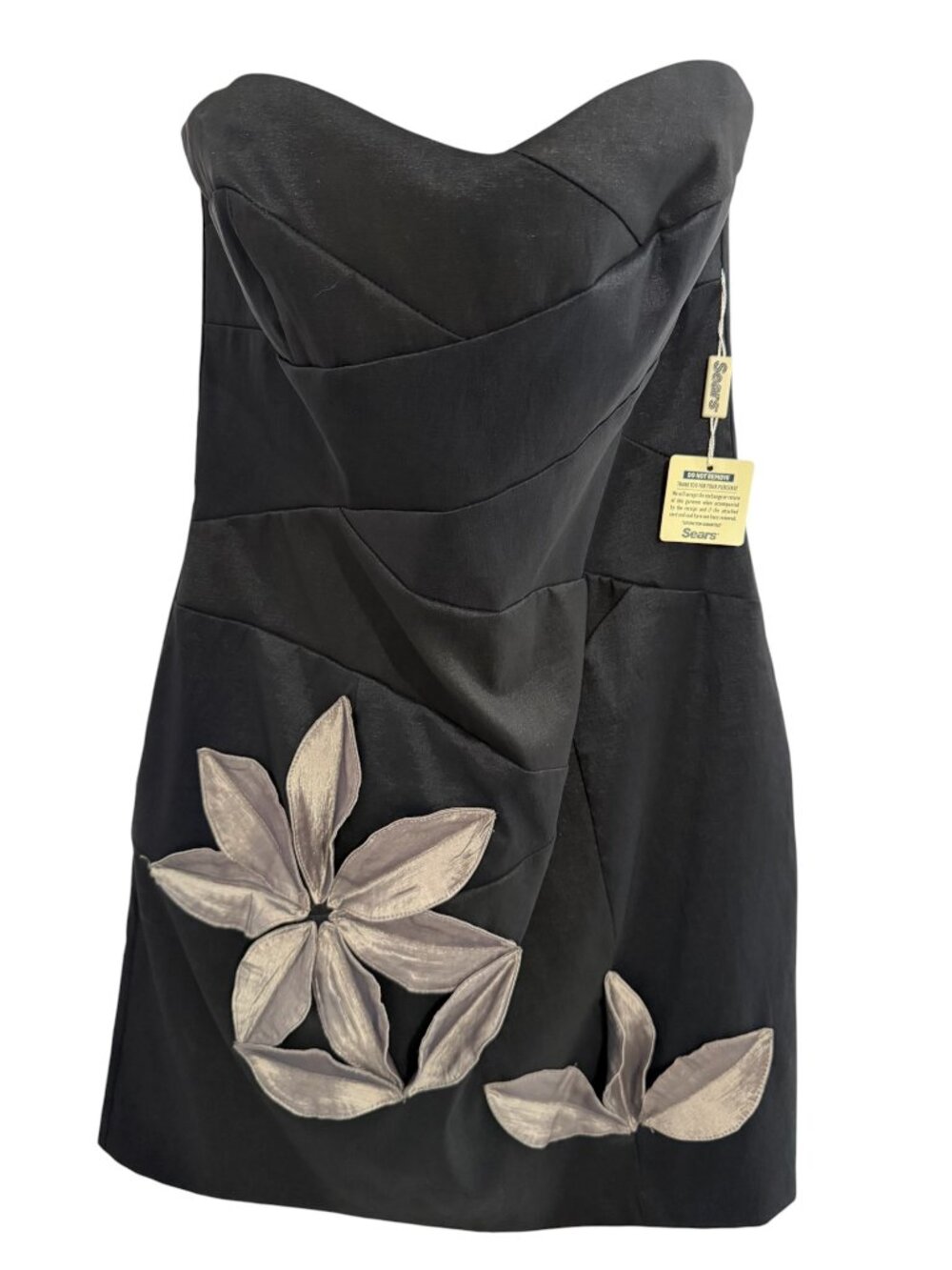 Jolie Black Strapless Mini Dress 14 Floral Applique NWT Made in Canada
